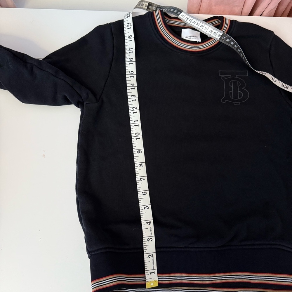 Burberry Black Crewneck Sweatshirt with Striped Accents and Logo - Size 12 Youth - Picture 8 of 8